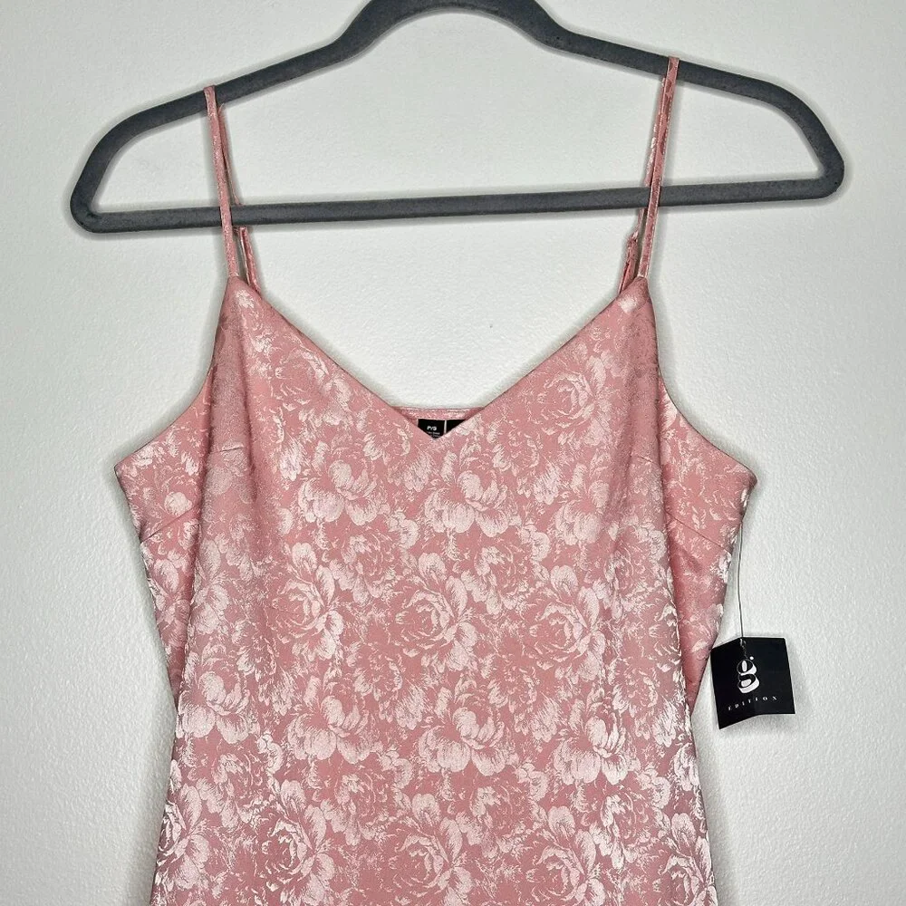 G Edition Jacquard Satin Slip Dress Pink Peachskin Floral Rose NWT - Picture 2 of 9